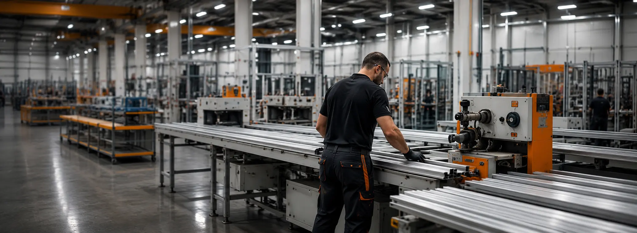 JCD technician machining aluminium profiles in the production facility